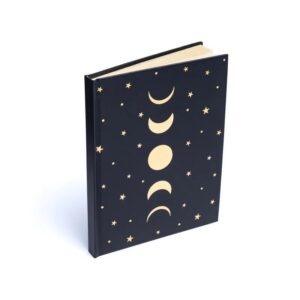 Notitieboek maanfasen en sterren nachtzwart